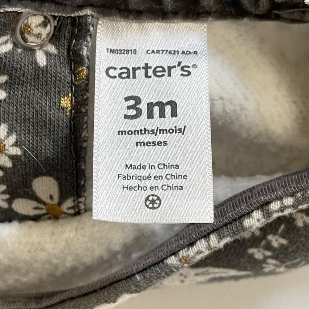 Carters 3M Baby Girl Floral Long Sleeve Dress Gray & White With Ruffles - Picture 6 of 6